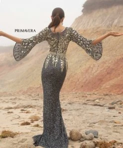 Primavera Couture - Batwing Sleeves Sequined Gown 1424 - 1 Pc Charcoal In Size 10 Available 16 Primavera Couture - Batwing Sleeves Sequined Gown 1424 - 1 Pc Charcoal In Size 10 Available