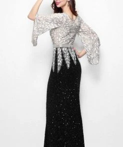 Primavera Couture - Batwing Sleeves Sequined Gown 1424 - 1 Pc Charcoal In Size 10 Available 18 Primavera Couture - Batwing Sleeves Sequined Gown 1424 - 1 Pc Charcoal In Size 10 Available
