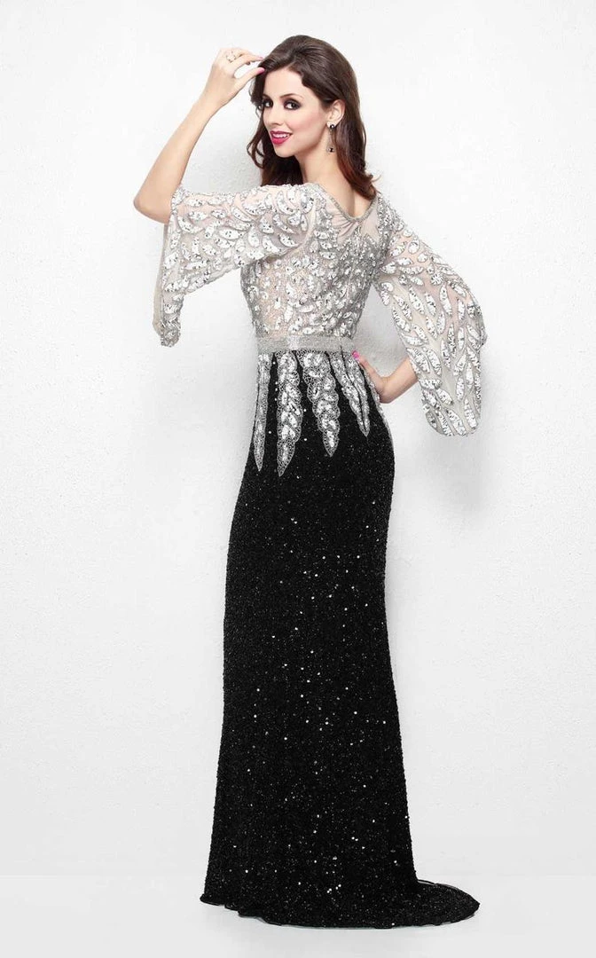 Primavera Couture - Batwing Sleeves Sequined Gown 1424 - 1 Pc Charcoal In Size 10 Available 10 Primavera Couture - Batwing Sleeves Sequined Gown 1424 - 1 Pc Charcoal In Size 10 Available