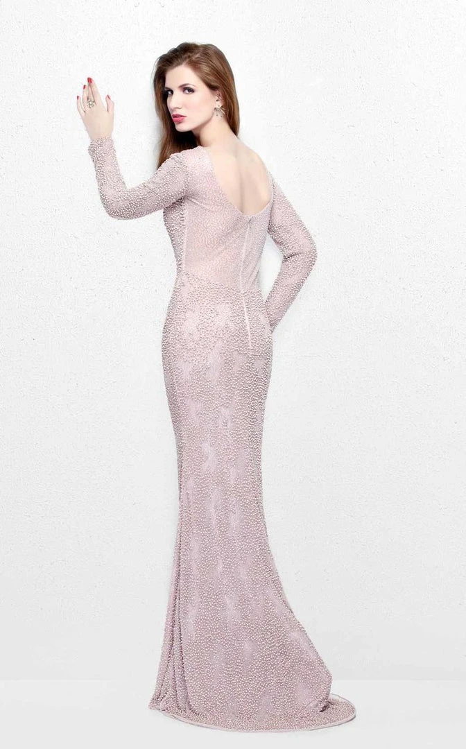 Primavera Couture - Bead Embellished Long Sleeve Bateau Neck Sheath Dress 1707 Formal Gowns 4 Primavera Couture - Bead Embellished Long Sleeve Bateau Neck Sheath Dress 1707 Formal Gowns