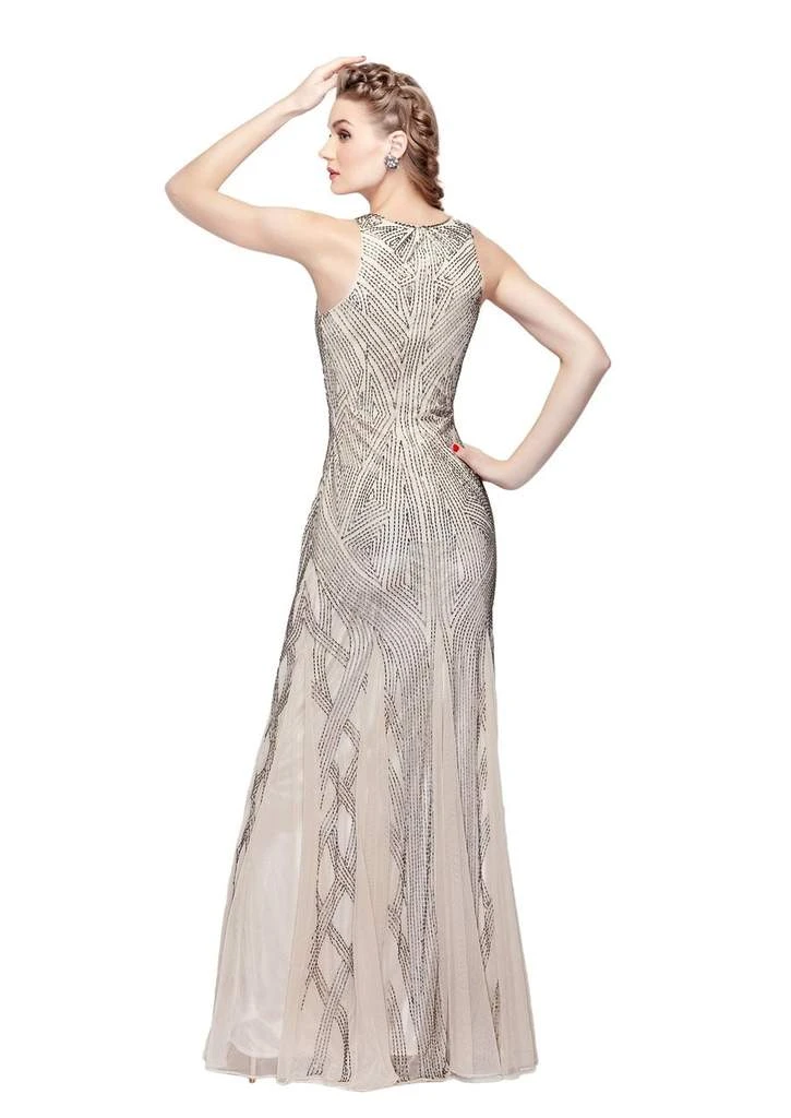 Primavera Couture Beaded Geo Patterned Sleeveless Sheath Gown 1271 - 1 Pc. Champagne In Size 4 Available 4 Primavera Couture Beaded Geo Patterned Sleeveless Sheath Gown 1271 - 1 Pc. Champagne In Size 4 Available