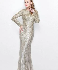 Primavera Couture - Beaded Long Sleeve Evening Gown 1721 Formal Gowns