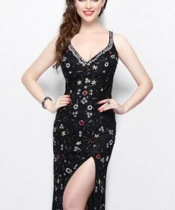 Formal Gowns Primavera Couture - Beaded V-Neck Long Dress With Slit 1865 11 Formal Gowns Primavera Couture - Beaded V-Neck Long Dress With Slit 1865