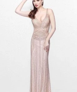 Primavera Couture - Beaded V-Neck Long Sheath Dress 1726 16 Primavera Couture - Beaded V-Neck Long Sheath Dress 1726