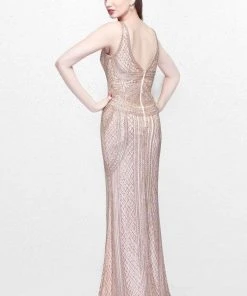 Primavera Couture - Beaded V-Neck Long Sheath Dress 1726 17 Primavera Couture - Beaded V-Neck Long Sheath Dress 1726