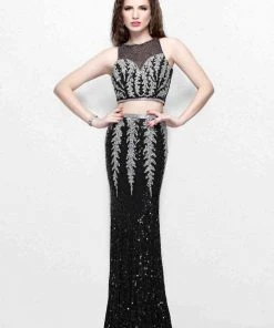 Primavera Couture - Elegant Two-Piece Jewel Illusion Sheath Gown 1859 Formal Gowns