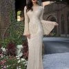 Primavera Couture - Embellished Long Bell Sleeve Bateau Dress 3284 - 1 Pc Beige In Size 2 Available