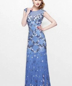 Primavera Couture - Exquisite Multi-Colored Leafy Patterned Long Dress 1812