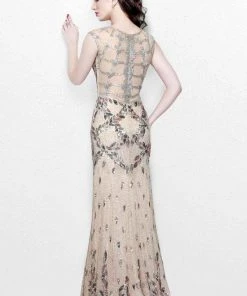 Primavera Couture - Exquisite Multi-Colored Leafy Patterned Long Dress 1812