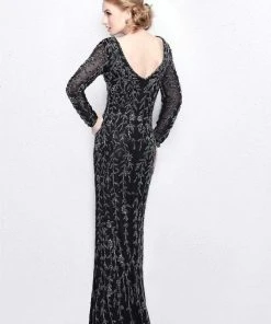Primavera Couture - Foliage Beadwork V-Neck Sheath Gown 1728