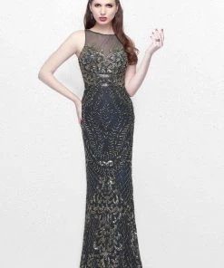 Primavera Couture - Gilded Sequins Bateau Illusion Sheath Gown 1742 Formal Gowns 8 Primavera Couture - Gilded Sequins Bateau Illusion Sheath Gown 1742 Formal Gowns