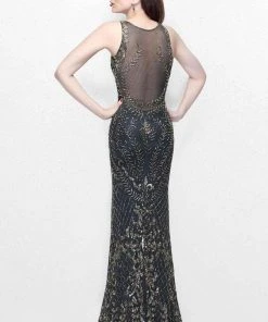 Primavera Couture - Gilded Sequins Bateau Illusion Sheath Gown 1742 Formal Gowns 9 Primavera Couture - Gilded Sequins Bateau Illusion Sheath Gown 1742 Formal Gowns