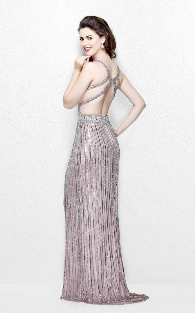 Primavera Couture - Glittering Long V-Neck Dress With Slit 1870 Formal Gowns 4 Primavera Couture - Glittering Long V-Neck Dress With Slit 1870 Formal Gowns