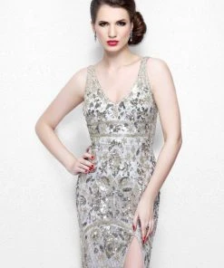 Primavera Couture - Glittering Sleeveless V-Neck Long Dress With Slit 1833 Formal Gowns