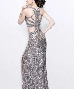 Primavera Couture - Glittering Two Piece Halter Long Gown With Slit 1866