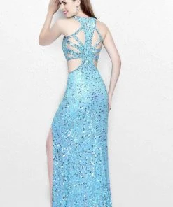 Primavera Couture - Glittering Two Piece Halter Long Gown With Slit 1866