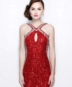 Formal Gowns Primavera Couture - Halter Neckline Sequined Evening Gown 1718 12 Formal Gowns Primavera Couture - Halter Neckline Sequined Evening Gown 1718