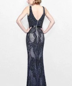 Primavera Couture - Jewel Embellished V-Neck Sheath Dress 1727 9 Primavera Couture - Jewel Embellished V-Neck Sheath Dress 1727