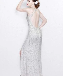 Primavera Couture - Lavishly Ornate High Halter Sheath Gown 1841 Formal Gowns