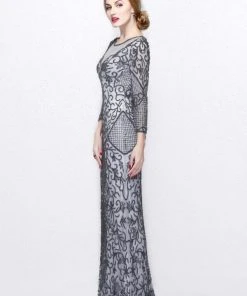 Primavera Couture - Long Fitted Sequined Dress 1749 Formal Gowns