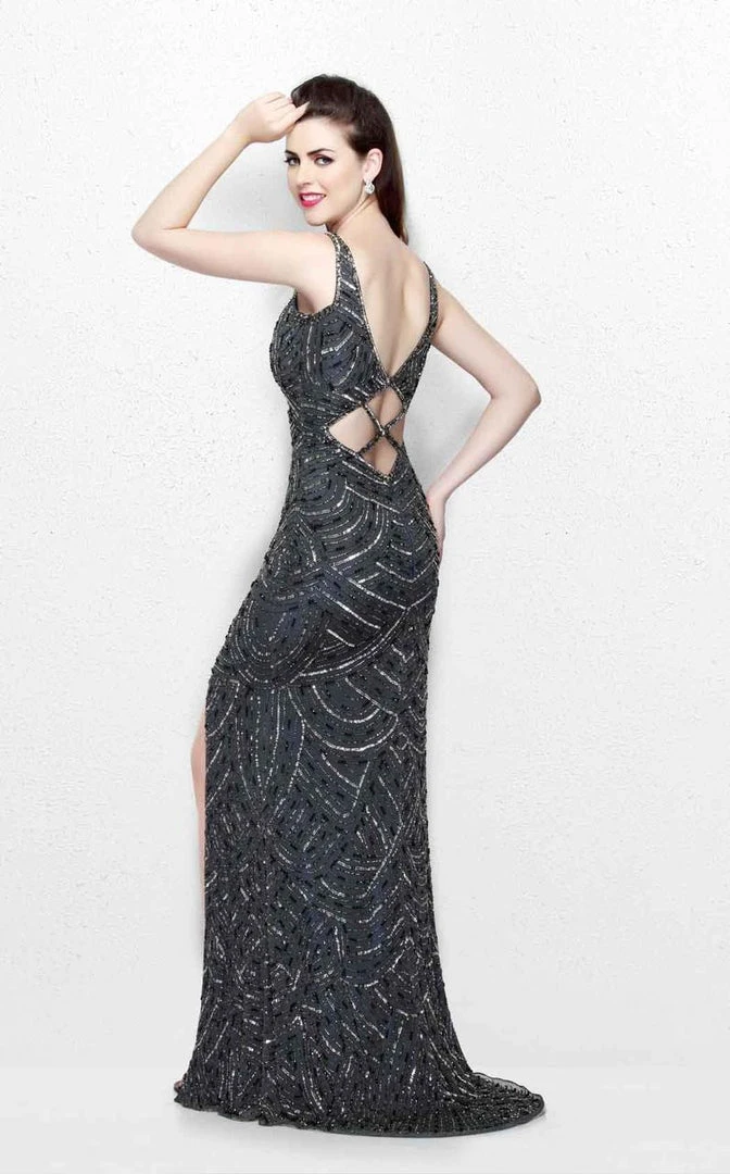 Primavera Couture - Long Jewel Sequined Dress With Slit 1875 Formal Gowns 4 Primavera Couture - Long Jewel Sequined Dress With Slit 1875 Formal Gowns