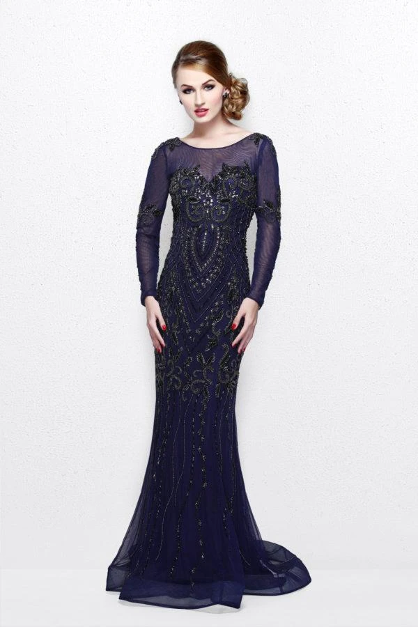 Primavera Couture - Long Sleeved Sheer Embellished Evening Gown 1701 Formal Gowns 6 Primavera Couture - Long Sleeved Sheer Embellished Evening Gown 1701 Formal Gowns