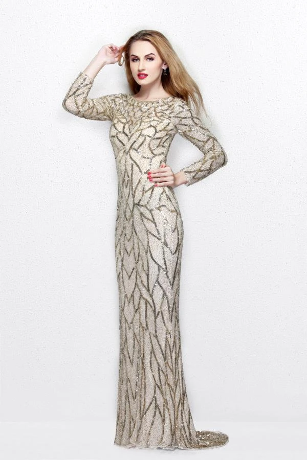 Formal Gowns Primavera Couture - Long Sleeves Sequined Gown 1743 5 Formal Gowns Primavera Couture - Long Sleeves Sequined Gown 1743