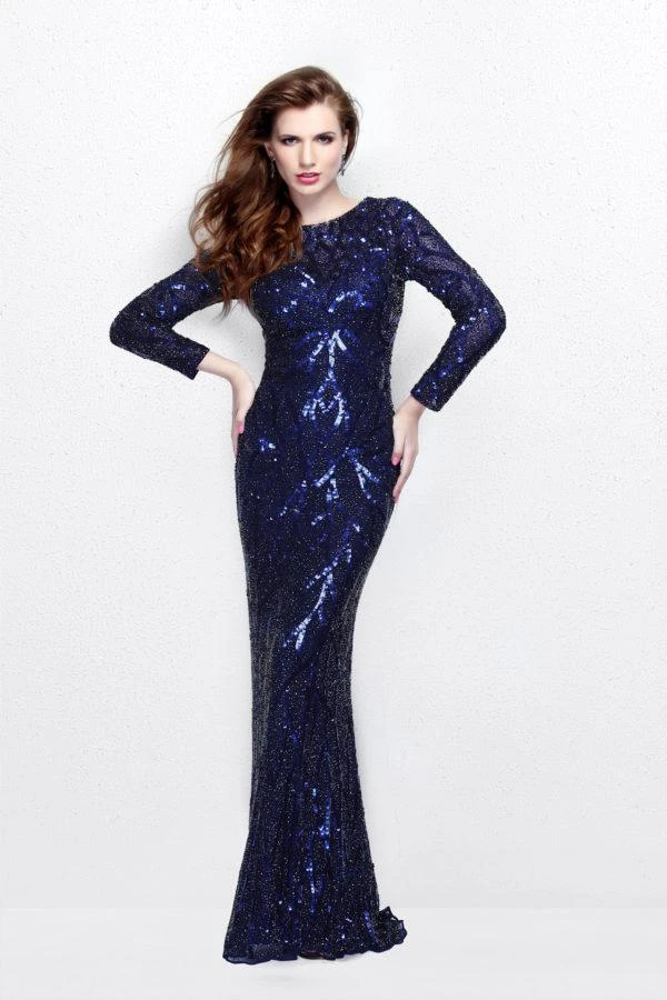 Formal Gowns Primavera Couture - Long Sleeves Sequined Gown 1743 3 Formal Gowns Primavera Couture - Long Sleeves Sequined Gown 1743