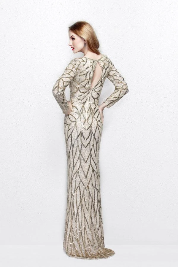 Formal Gowns Primavera Couture - Long Sleeves Sequined Gown 1743 6 Formal Gowns Primavera Couture - Long Sleeves Sequined Gown 1743