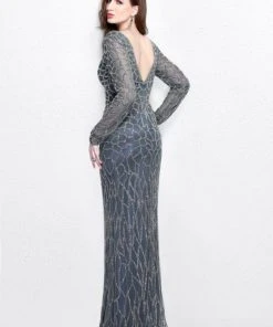 Formal Gowns Primavera Couture - Long Sleeves V-Neck Sequined Gown 1746 9 Formal Gowns Primavera Couture - Long Sleeves V-Neck Sequined Gown 1746
