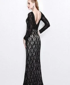 Primavera Couture - Posh Beaded Lace Bateau Illusion Sheath Gown 1710 Formal Gowns