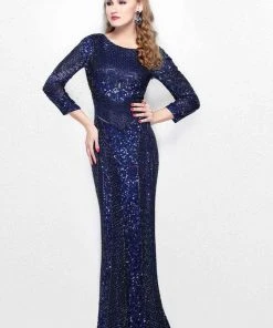 Primavera Couture - Quarter Length Sleeve Sequined Bateau Neck Sheath Dress 1683