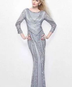 Primavera Couture - Quarter Length Sleeve Sequined Bateau Neck Sheath Dress 1683