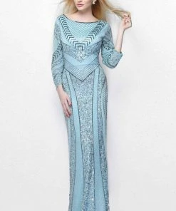 Primavera Couture - Quarter Length Sleeve Sequined Bateau Neck Sheath Dress 1683