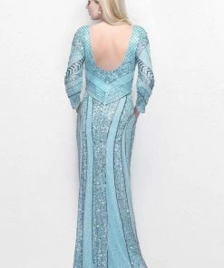 Primavera Couture - Quarter Length Sleeve Sequined Bateau Neck Sheath Dress 1683