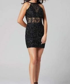 Primavera Couture - Sequined Halter Cowl Back Dress 3311 - 1 Pc Black In Size 16 Available Cocktail Dresses