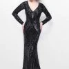 Formal Gowns Primavera Couture - Sequined Long Sleeve V-Neck Long Sheath Gown 1740 1 Formal Gowns Primavera Couture - Sequined Long Sleeve V-Neck Long Sheath Gown 1740