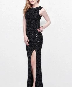 Primavera Couture - Sequined Sleeveless Long Dress With Slit 1886