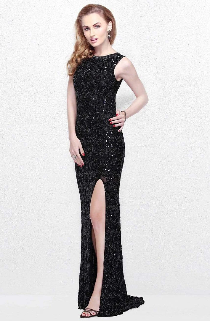 Primavera Couture - Sequined Sleeveless Long Dress With Slit 1886 3 Primavera Couture - Sequined Sleeveless Long Dress With Slit 1886