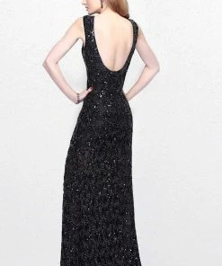 Primavera Couture - Sequined Sleeveless Long Dress With Slit 1886 6 Primavera Couture - Sequined Sleeveless Long Dress With Slit 1886
