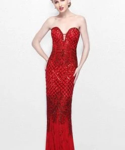 Primavera Couture - Sequined Sweetheart Long Sheath Gown 1527