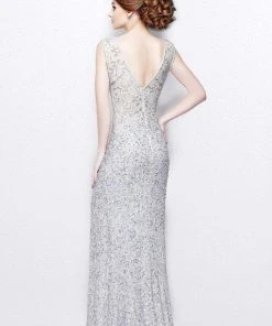 Primavera Couture - Shimmering Lace Bateau Cap Sleeve Sheath Gown 1877 Formal Gowns 9 Primavera Couture - Shimmering Lace Bateau Cap Sleeve Sheath Gown 1877 Formal Gowns