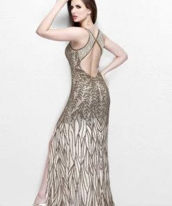 Primavera Couture - Sleeveless V-Neck Long Dress With Slit 1832
