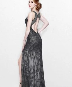 Primavera Couture - Sleeveless V-Neck Long Dress With Slit 1832