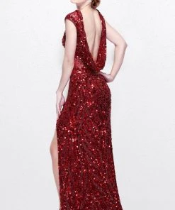 Primavera Couture - Sparkling Long Gown With Slit 1848 Formal Gowns