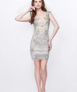 Cocktail Dresses Primavera Couture - Sparkly Jeweled Mini Dress With Sheer Back 1601