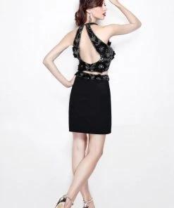 Primavera Couture - Two-Piece Embellished Halter Neckline Cocktail Dress 1606