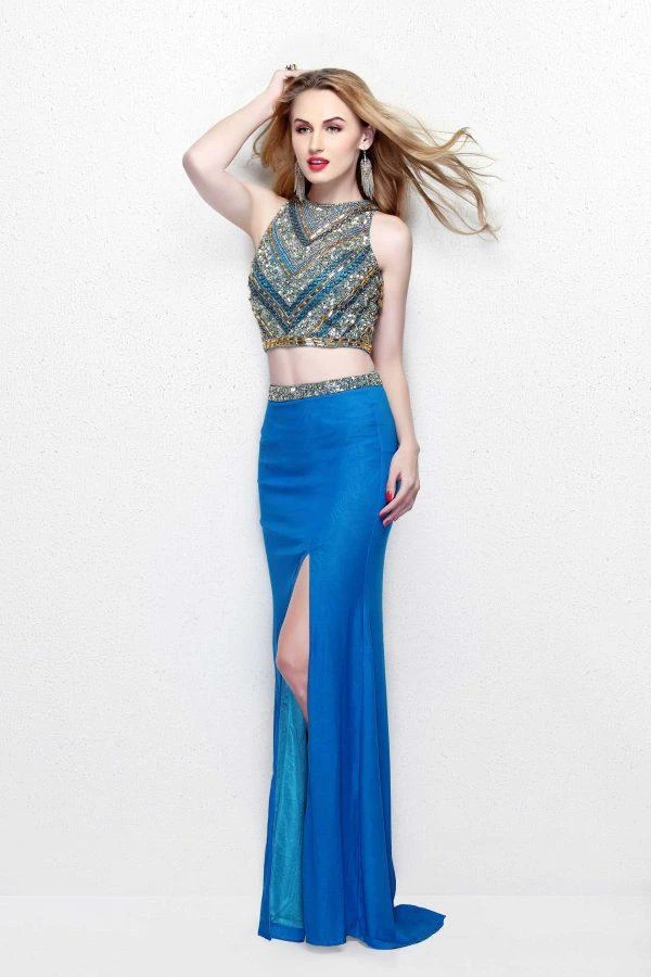 Primavera Couture - Two Piece Fitted Long Dress With Slit 1803 Formal Gowns 6 Primavera Couture - Two Piece Fitted Long Dress With Slit 1803 Formal Gowns