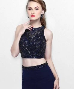 Primavera Couture - Two Piece Fitted Long Dress With Slit 1803 Formal Gowns 10 Primavera Couture - Two Piece Fitted Long Dress With Slit 1803 Formal Gowns