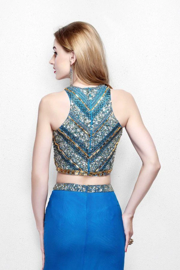 Primavera Couture - Two Piece Fitted Long Dress With Slit 1803 Formal Gowns 8 Primavera Couture - Two Piece Fitted Long Dress With Slit 1803 Formal Gowns